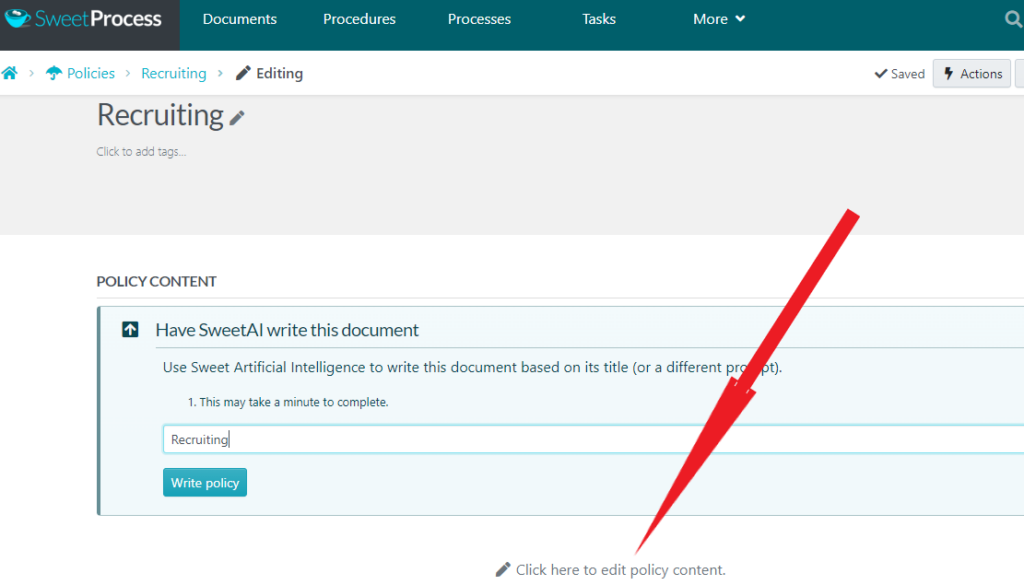 edit the policy to add content.