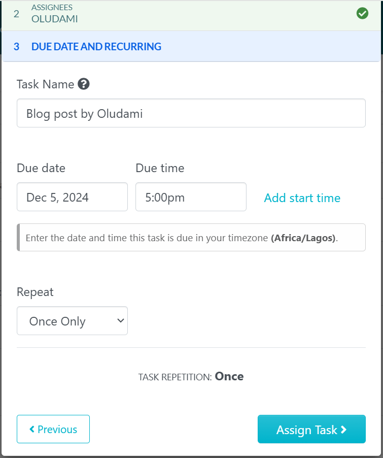 name your task, set a due date and due time