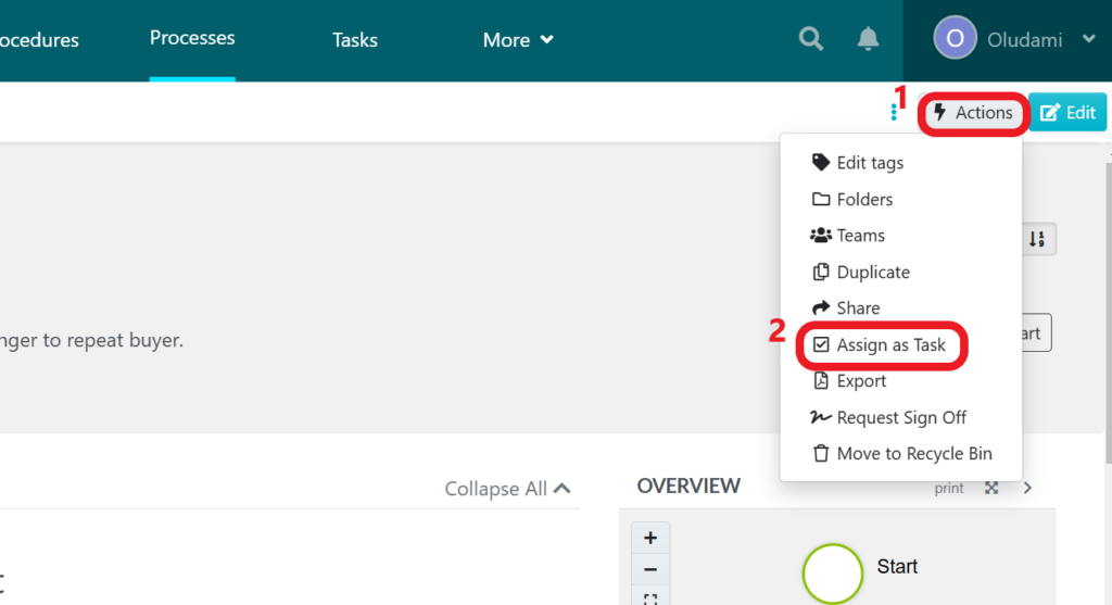 click on “Actions” in the top-right corner of your screen