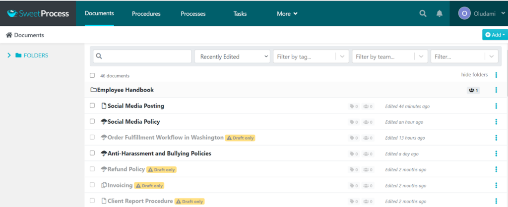 list of all your procedures, processes, policies, knowledge bases,