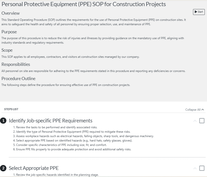 an example of a personal protective equipment (PPE) SOP: