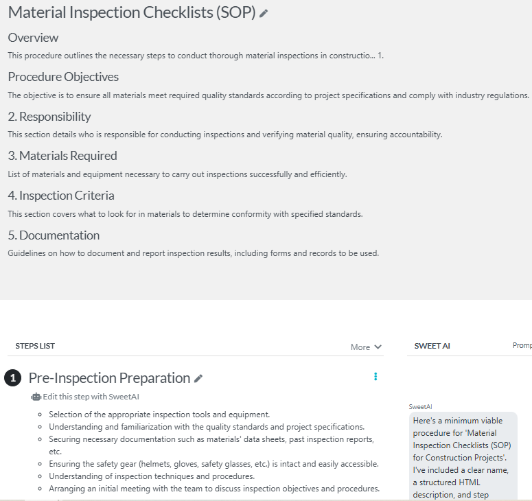 an example of a material inspection checklist SOP