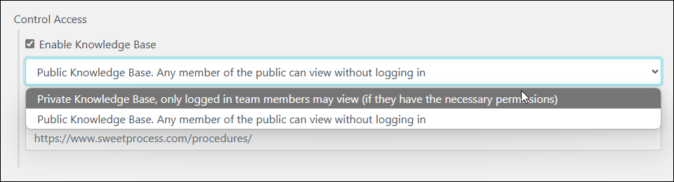 Click on the default “Public Knowledge Base” to reveal the other option