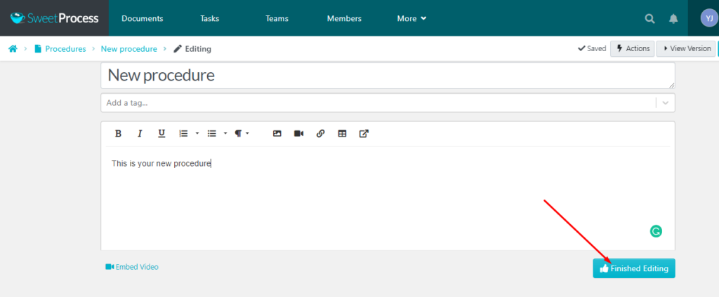 Click on the SOP title to add a description, then click “Finished Editing.”