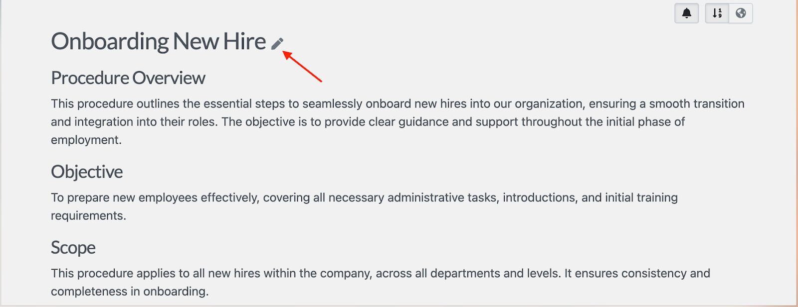 Click on the pencil icon to refine the document
