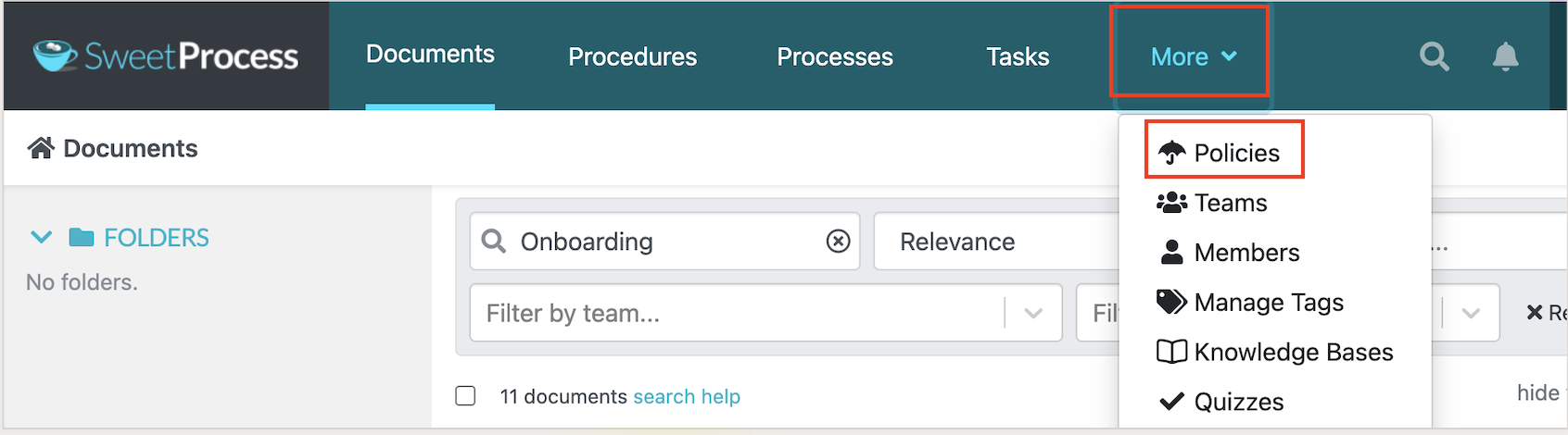 open the “Policies” menu on the dashboard