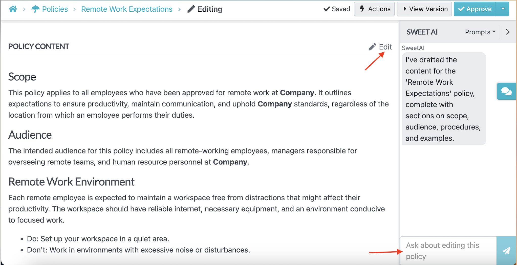 edit the policy using AI