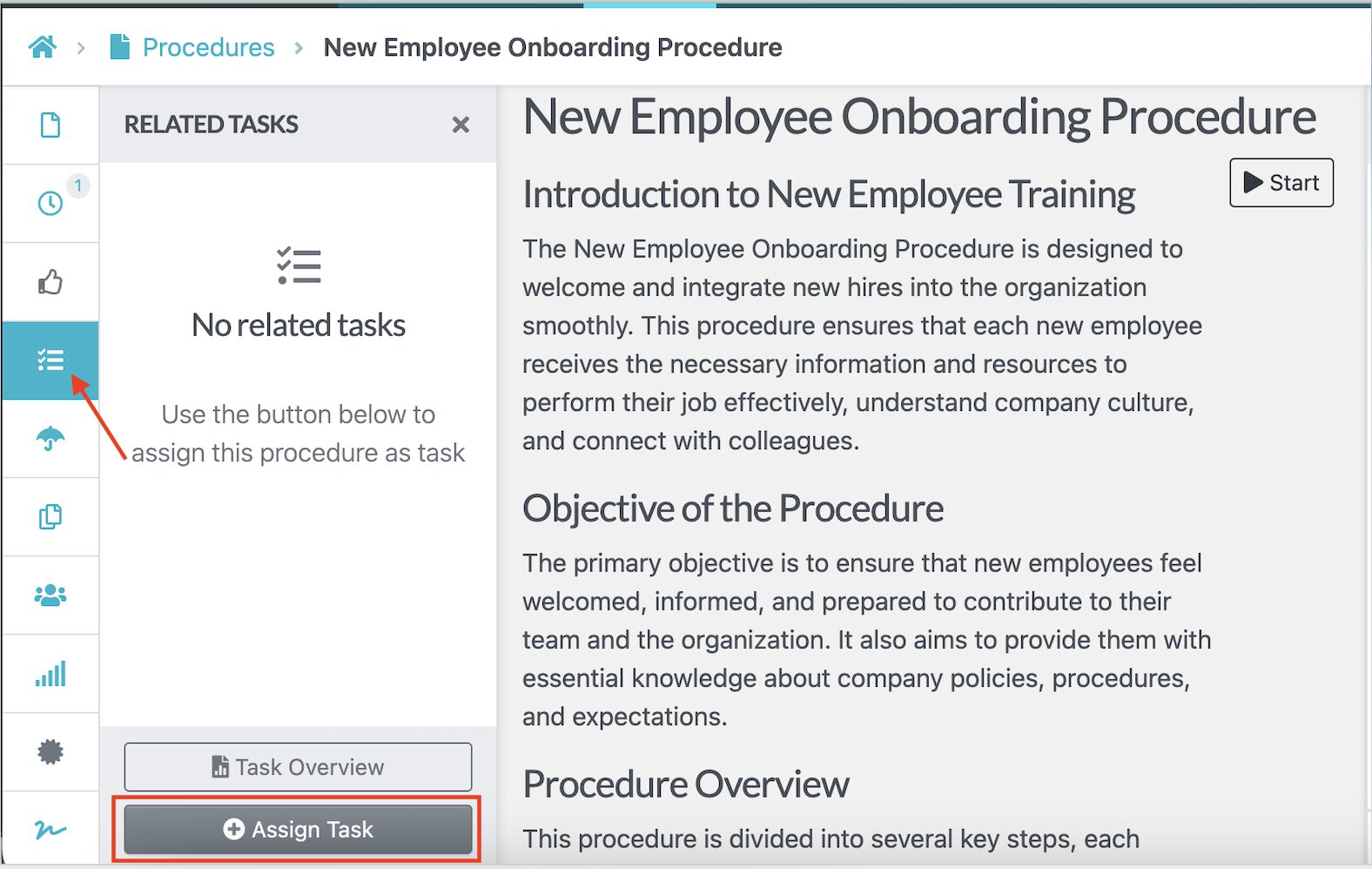Assign procedures to specific team members for review and feedback
