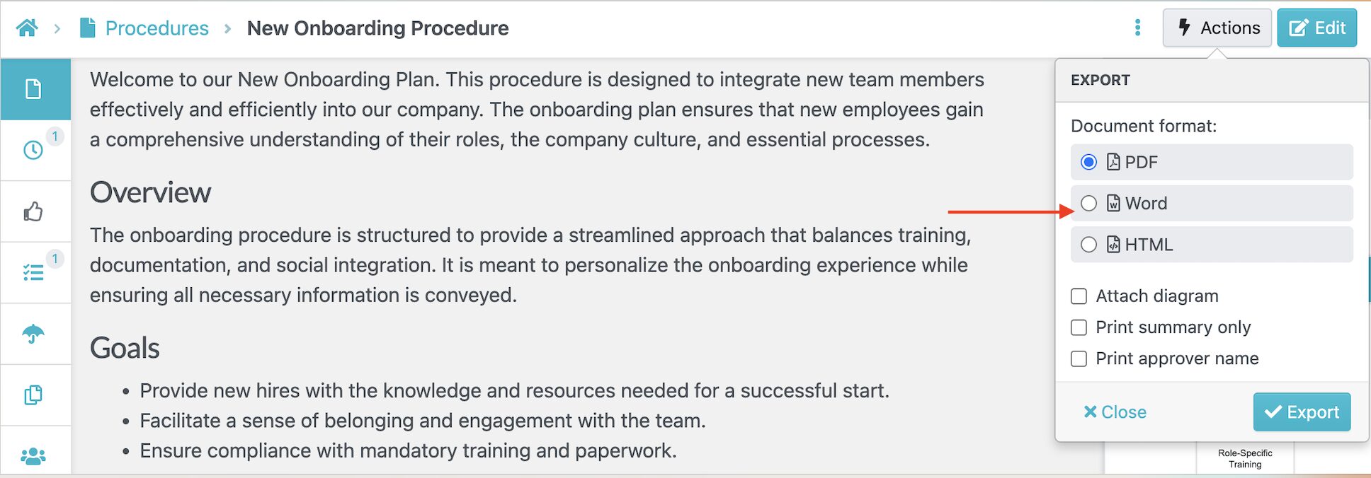 Export procedures in multiple formats