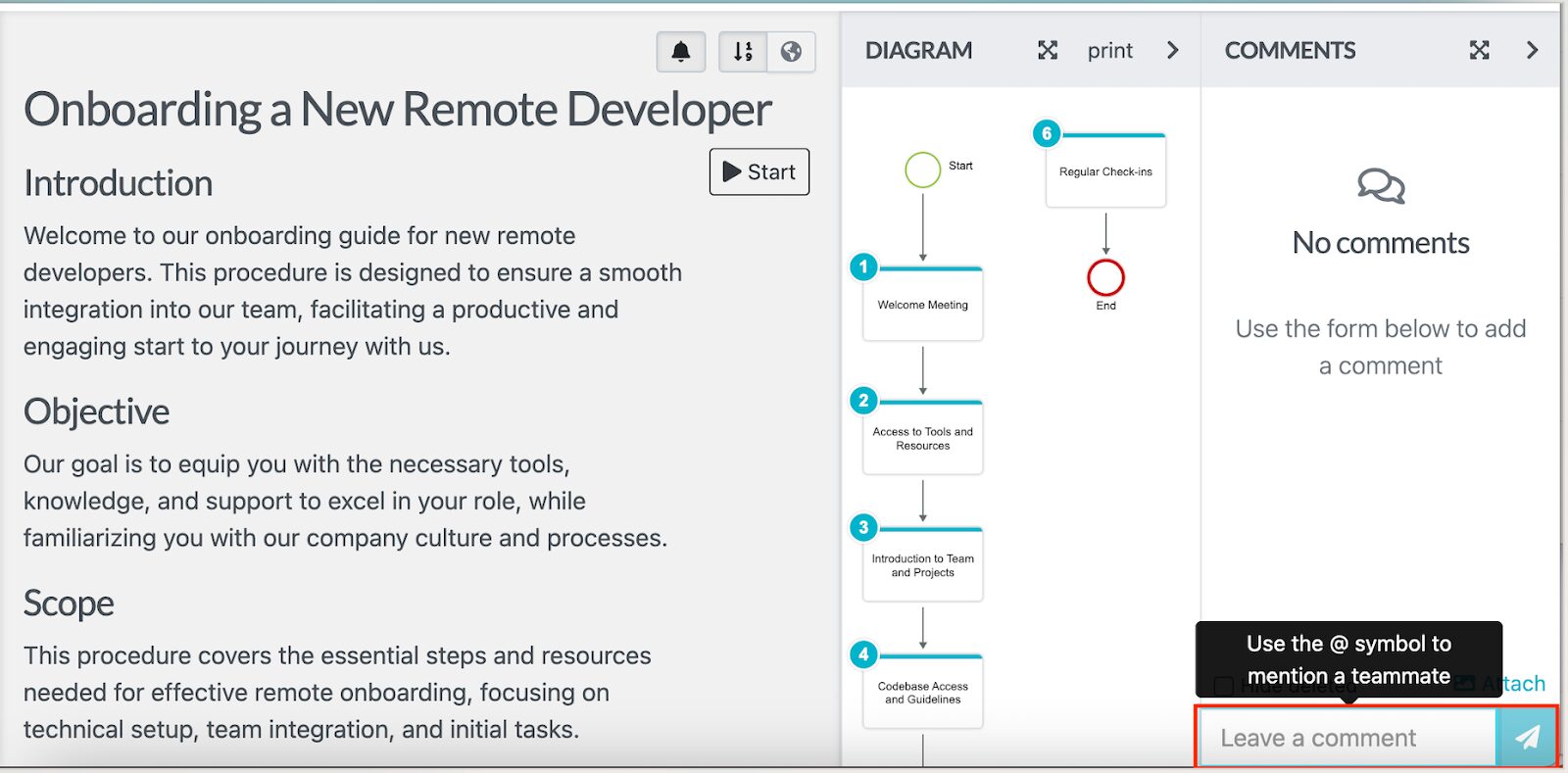 If you need to tag a team member on a procedure, you can add a comment while editing