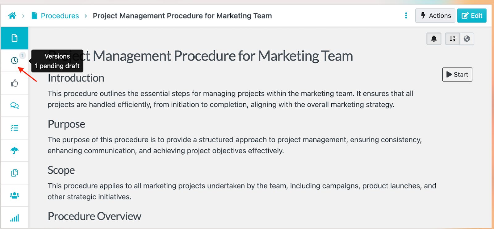 SweetProcess provides version control