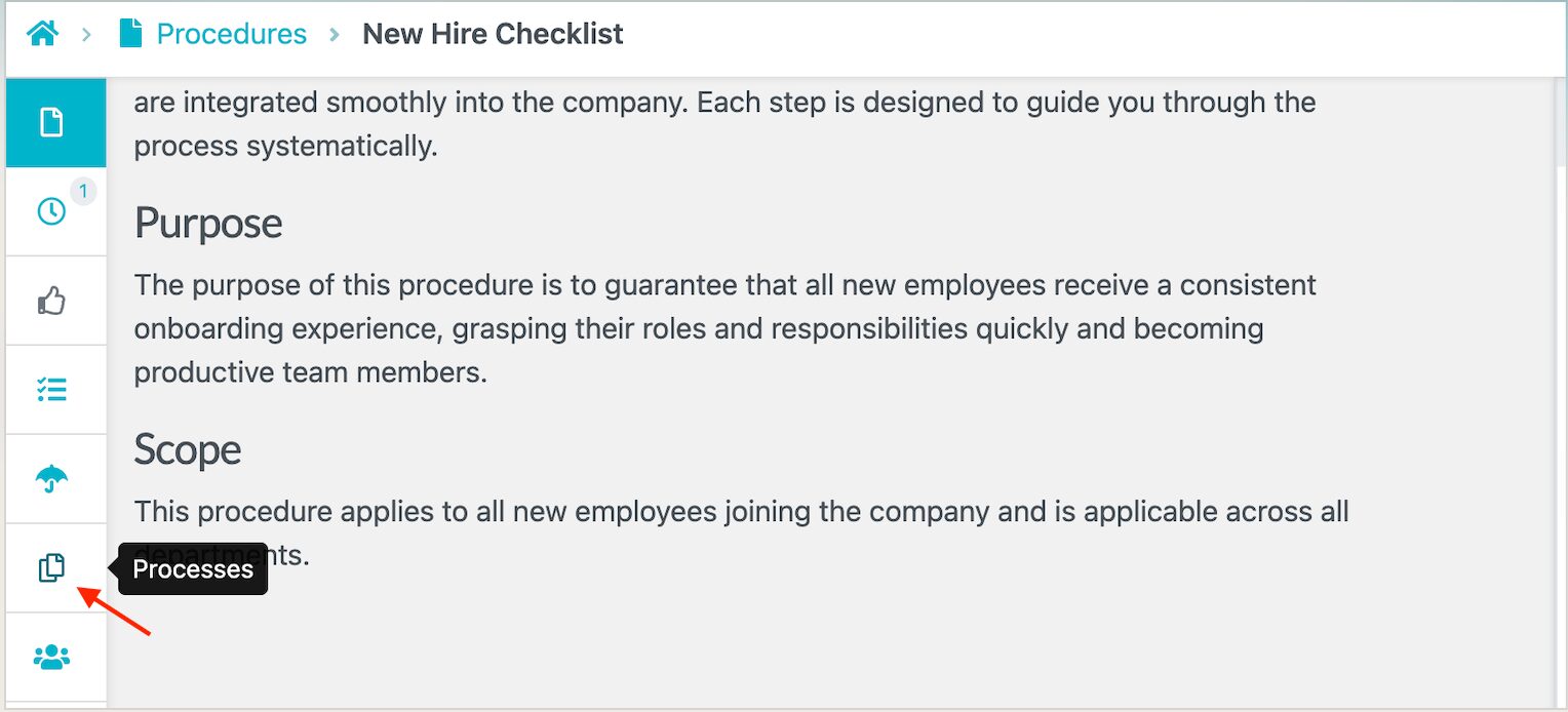 To connect processes, click on the "Processes" button