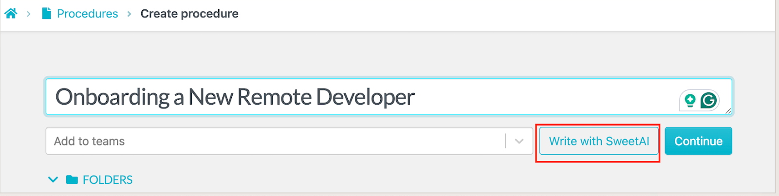 Choose the "Write with SweetAI" option to generate the draft