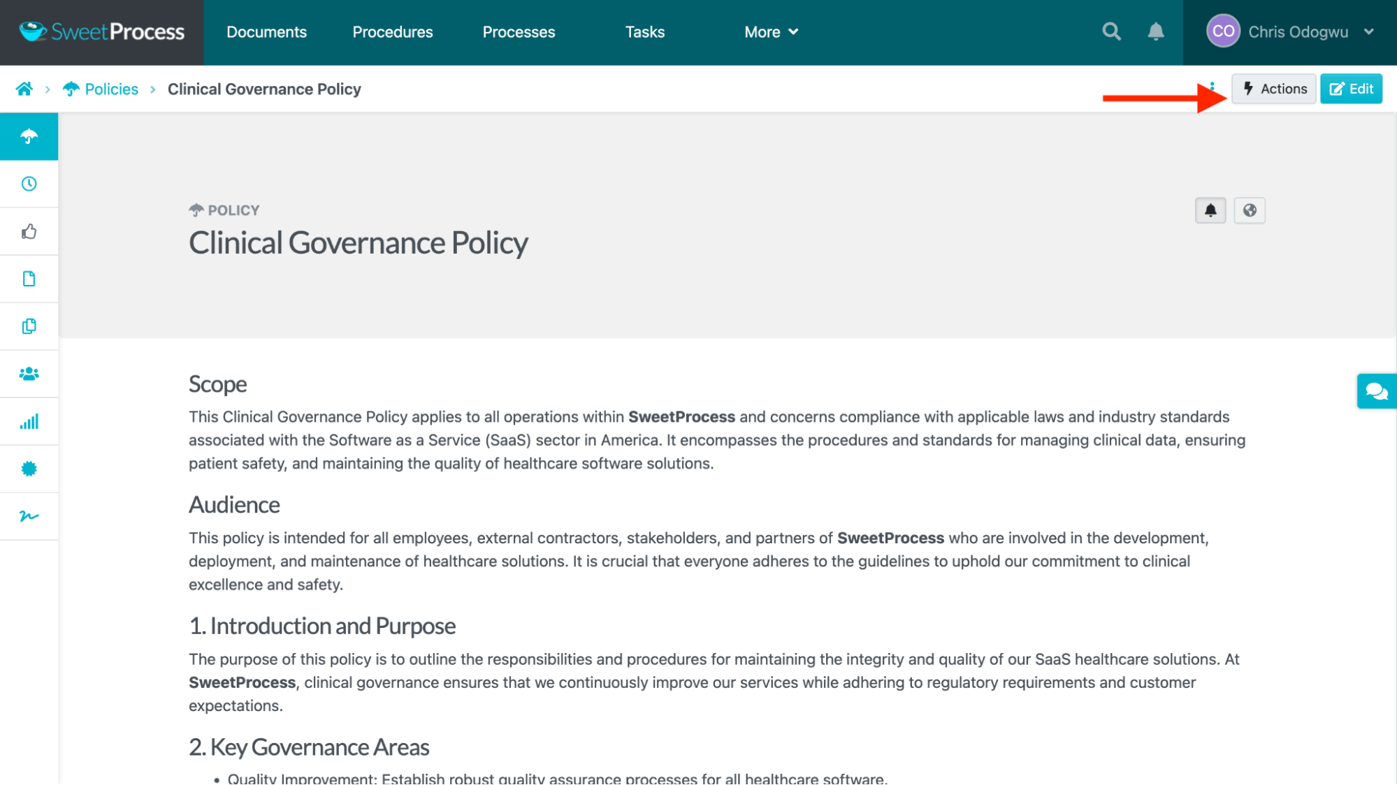 Open the policy document and click “Actions.”