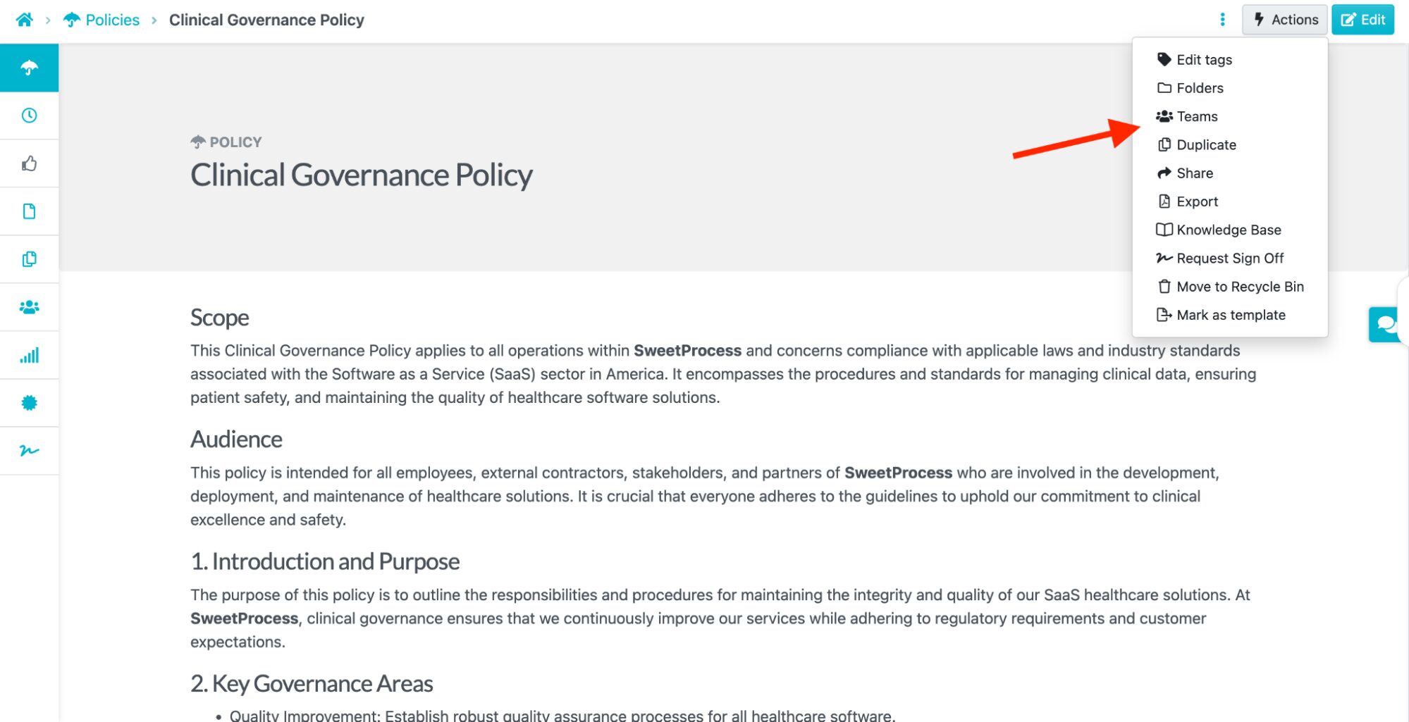 If you want to share it with teams instead, select “Teams” in the drop-down menu.