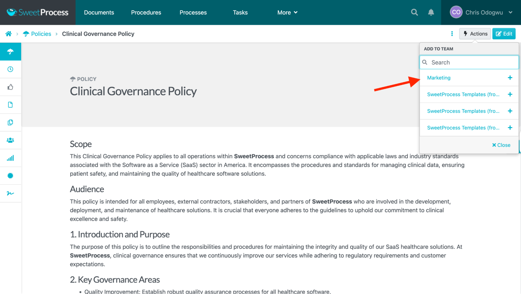 Choose the team(s) in the drop-down menu.