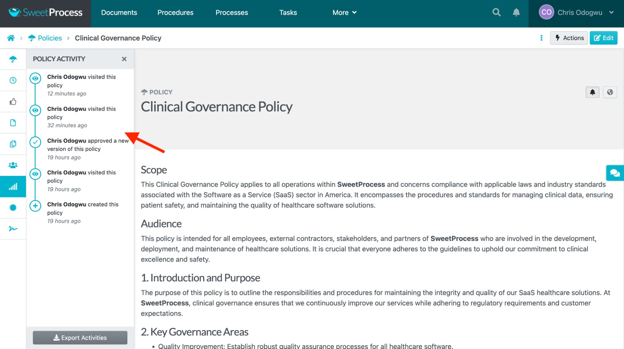 View the activities on the left.