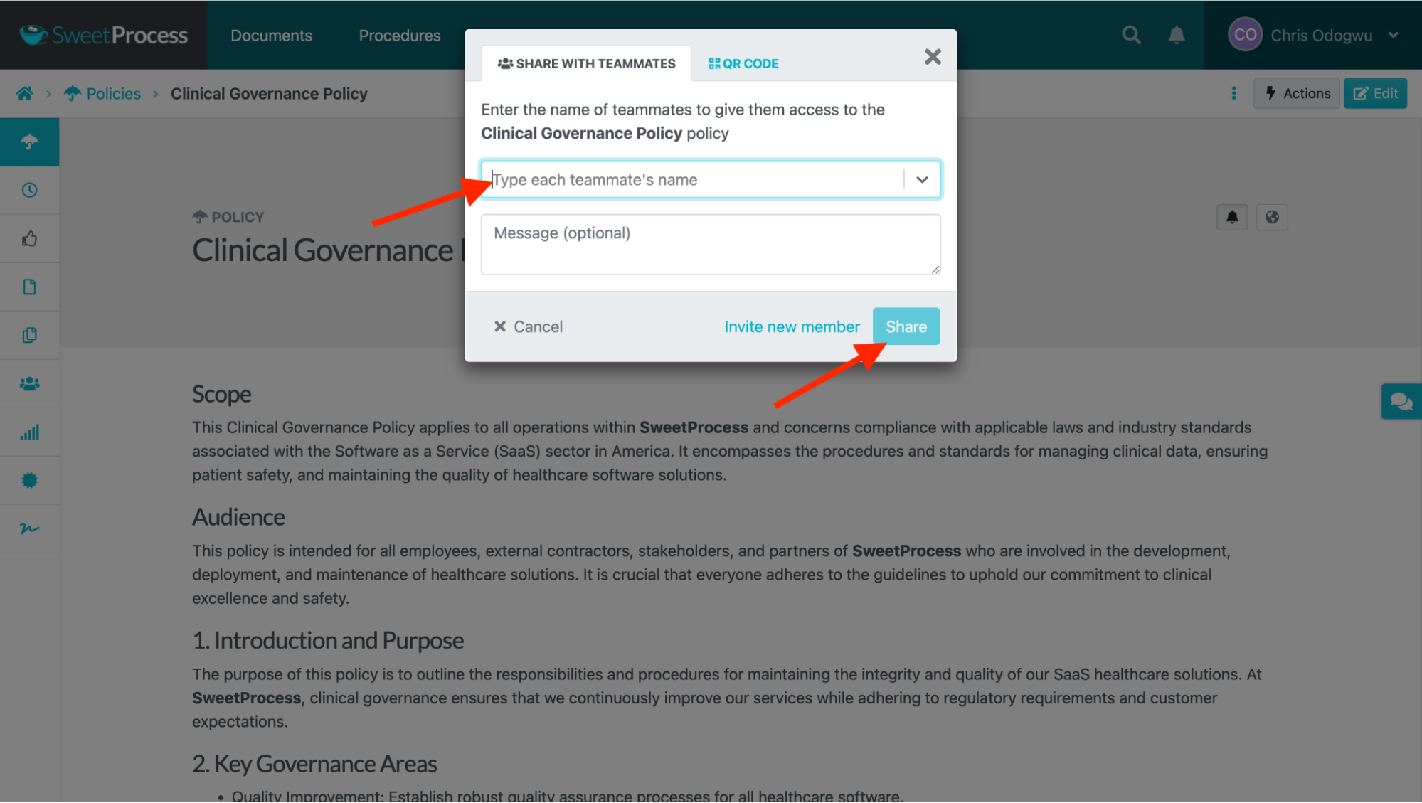 Enter the people’s name(s) and click “Share.”