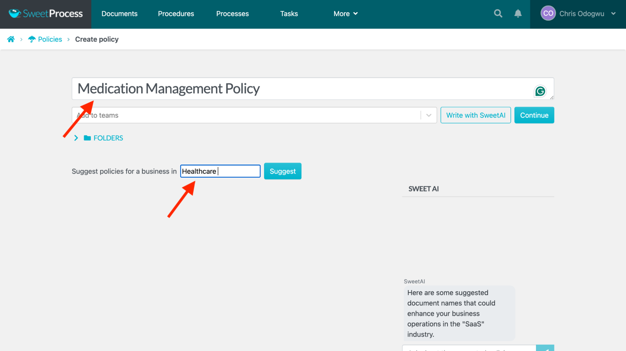 Enter the policy title and the niche.