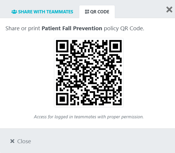You can also share QR codes with team members who should access the policy.