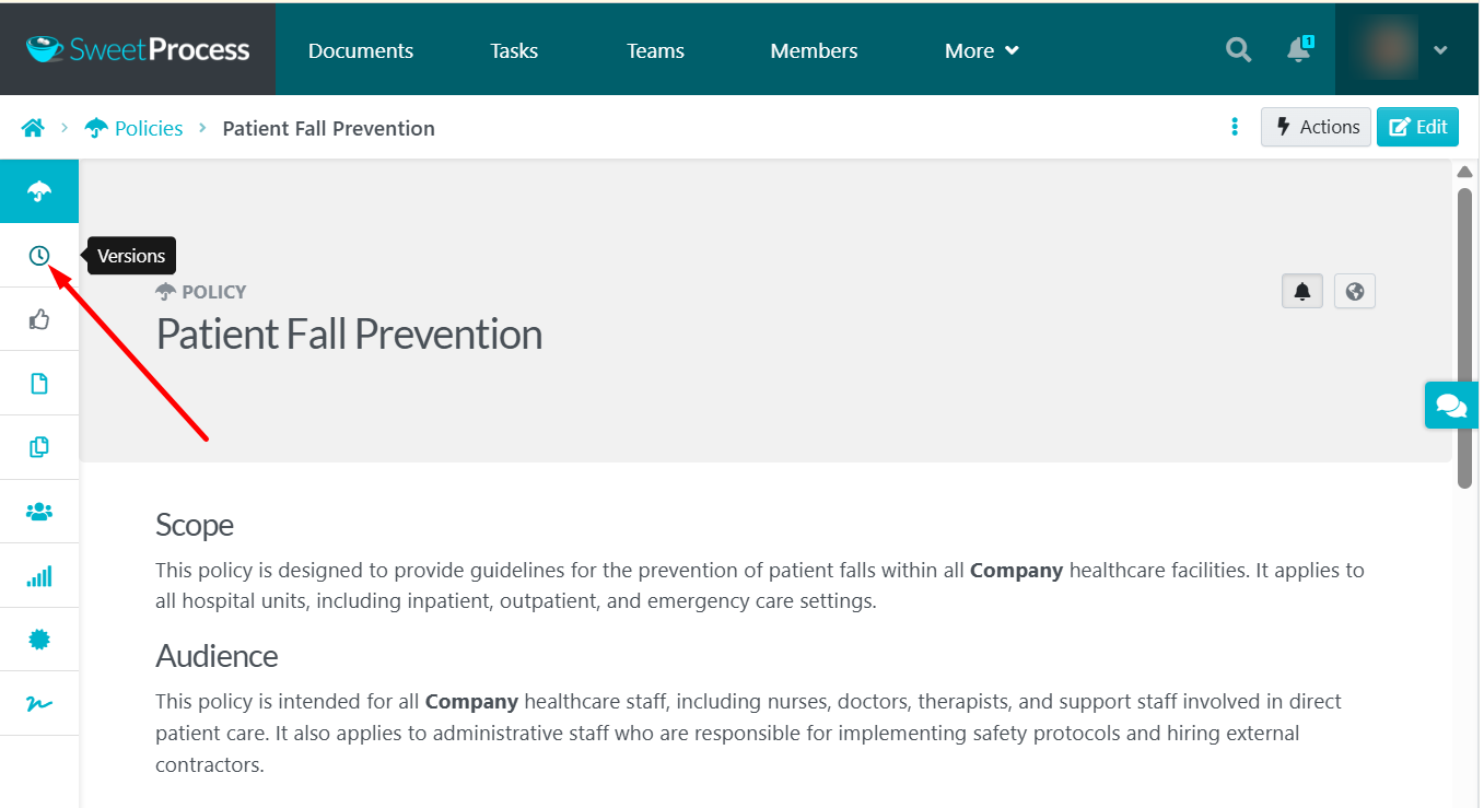 View the complete version history with timestamps and author names.