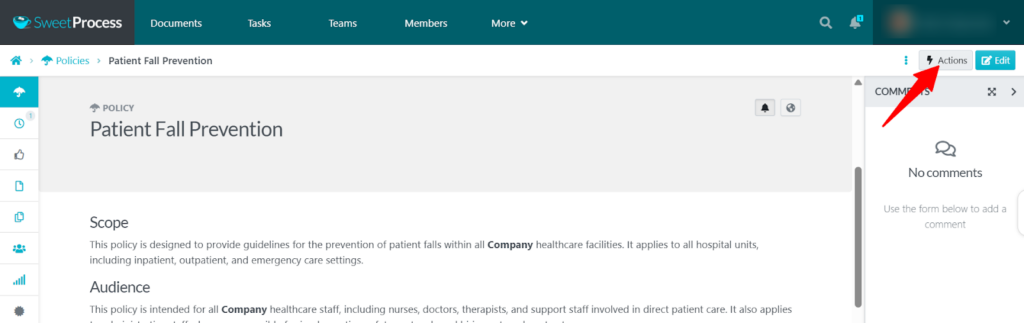 On your policy document, click "Actions."