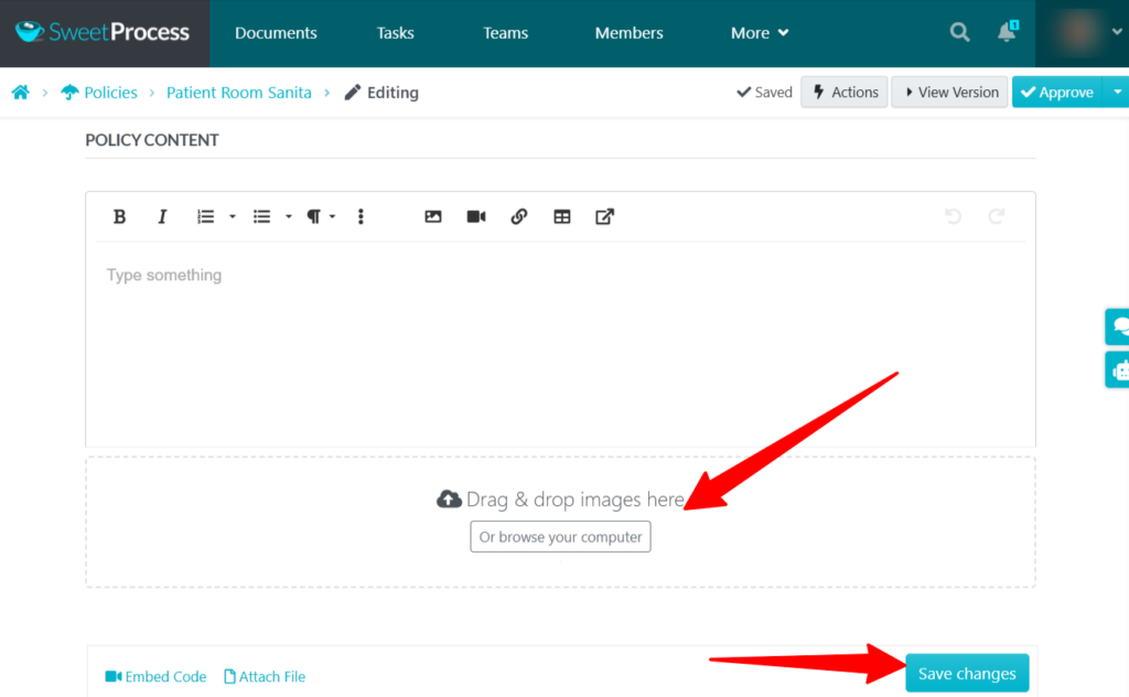 Enter all policy details, including media and doc and click save changes