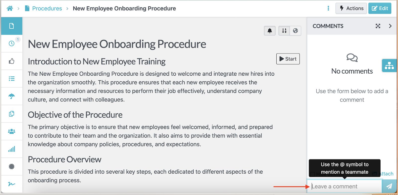 you can add a comment to give feedback or assign a task.