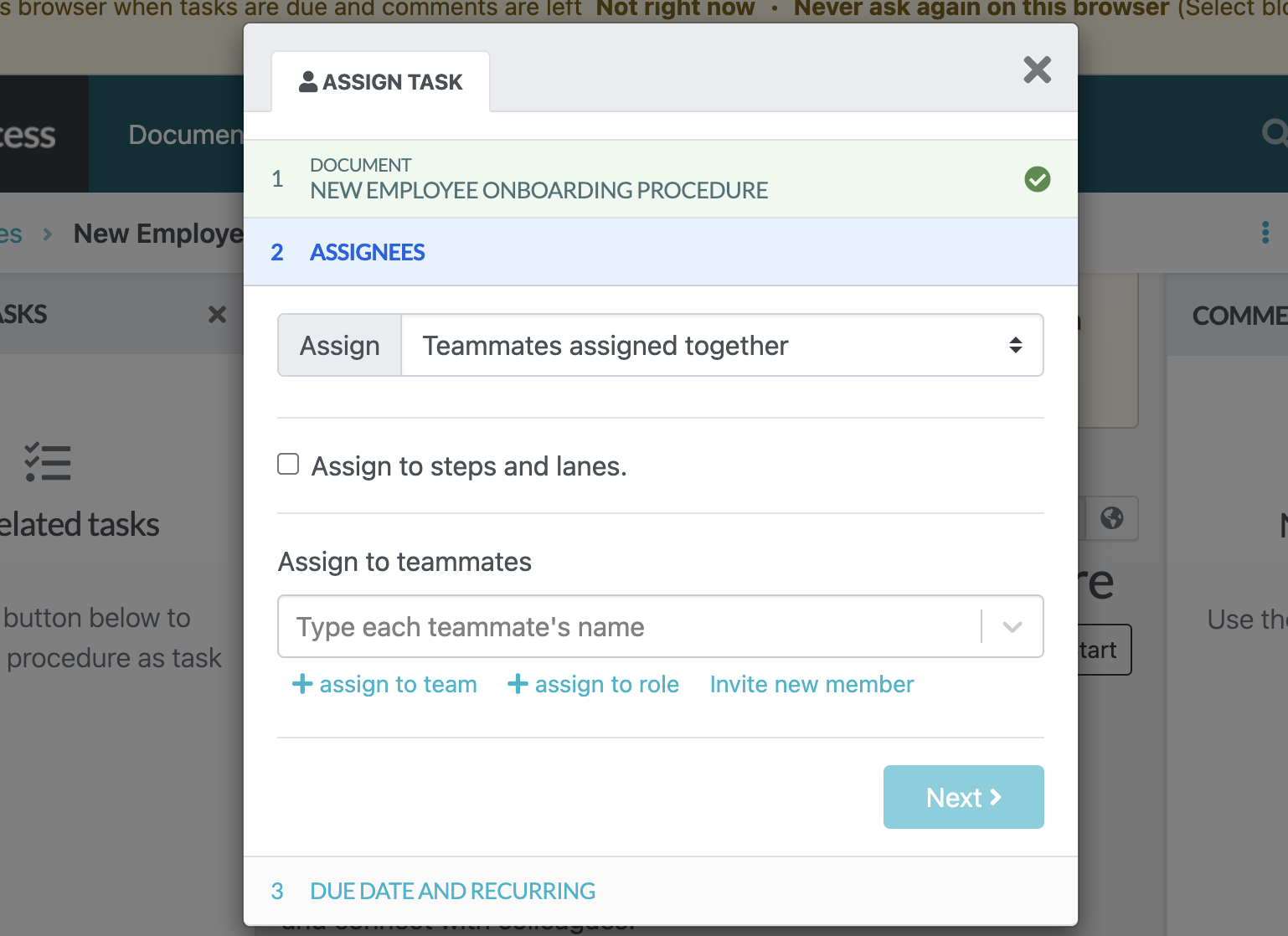 You can choose the specific team member and add dates to help you track progress.