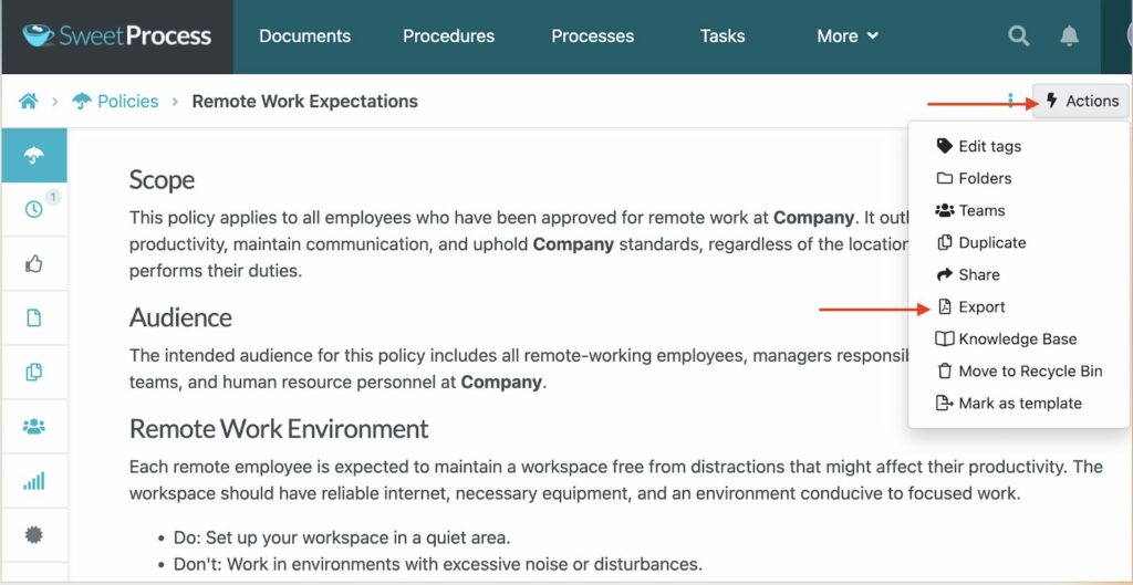 You can export and print your employee handbook when needed.