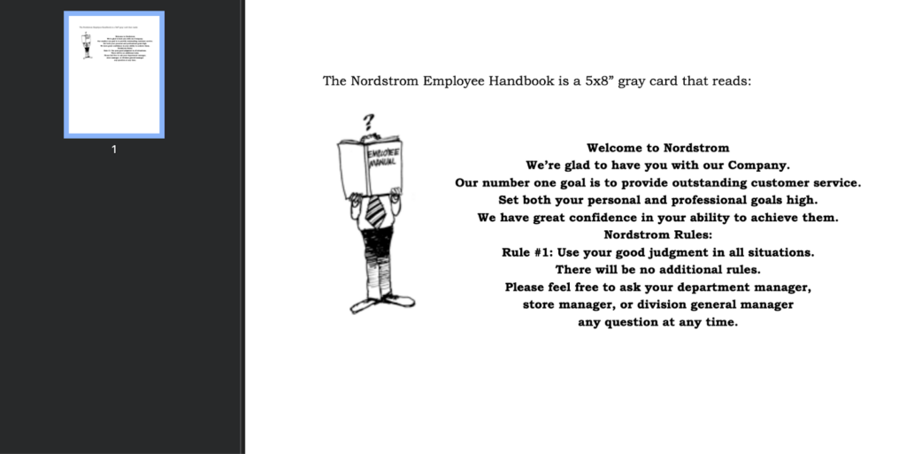 Nordstrom’s One-Rule Employee Handbook