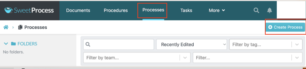 SweetProcess dashboard interface
