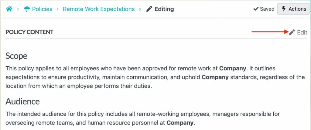 An Image showing how to use the policy directly using SweetProcess's free editor inside sweetprocess account