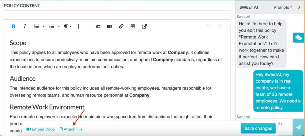 An Image showing more addtional stuff you can like upload, attach a file etc. inside sweetprocess account