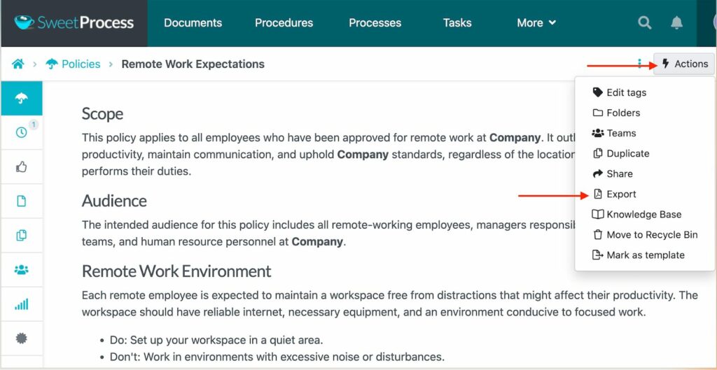 An Image showing how you can download and print physical handbook after approval inside the SweetProcess account.
