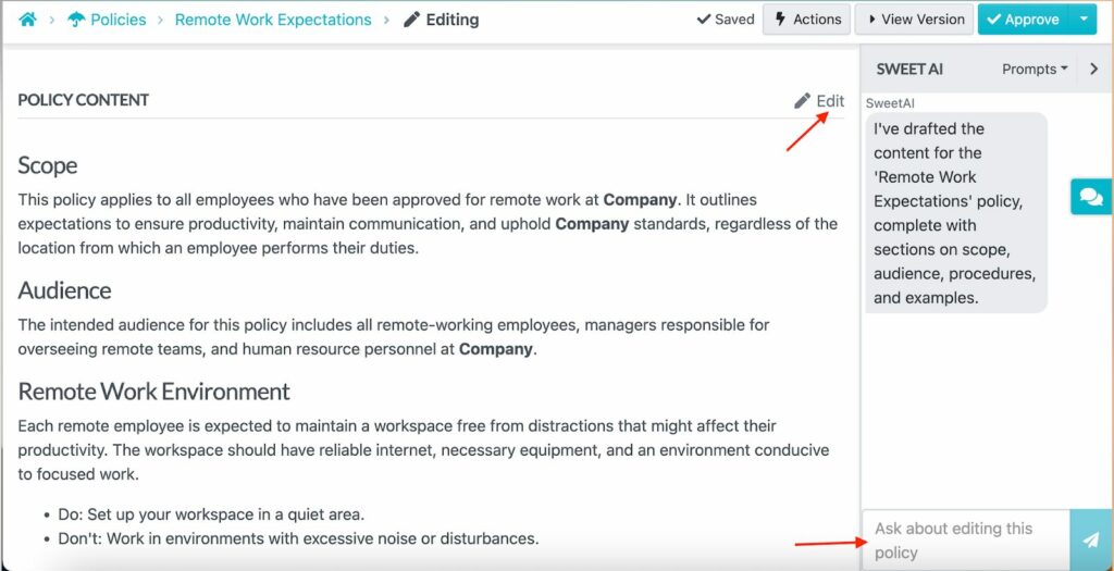 Image showing SweetAI created a structured draft with clear sections and headings.