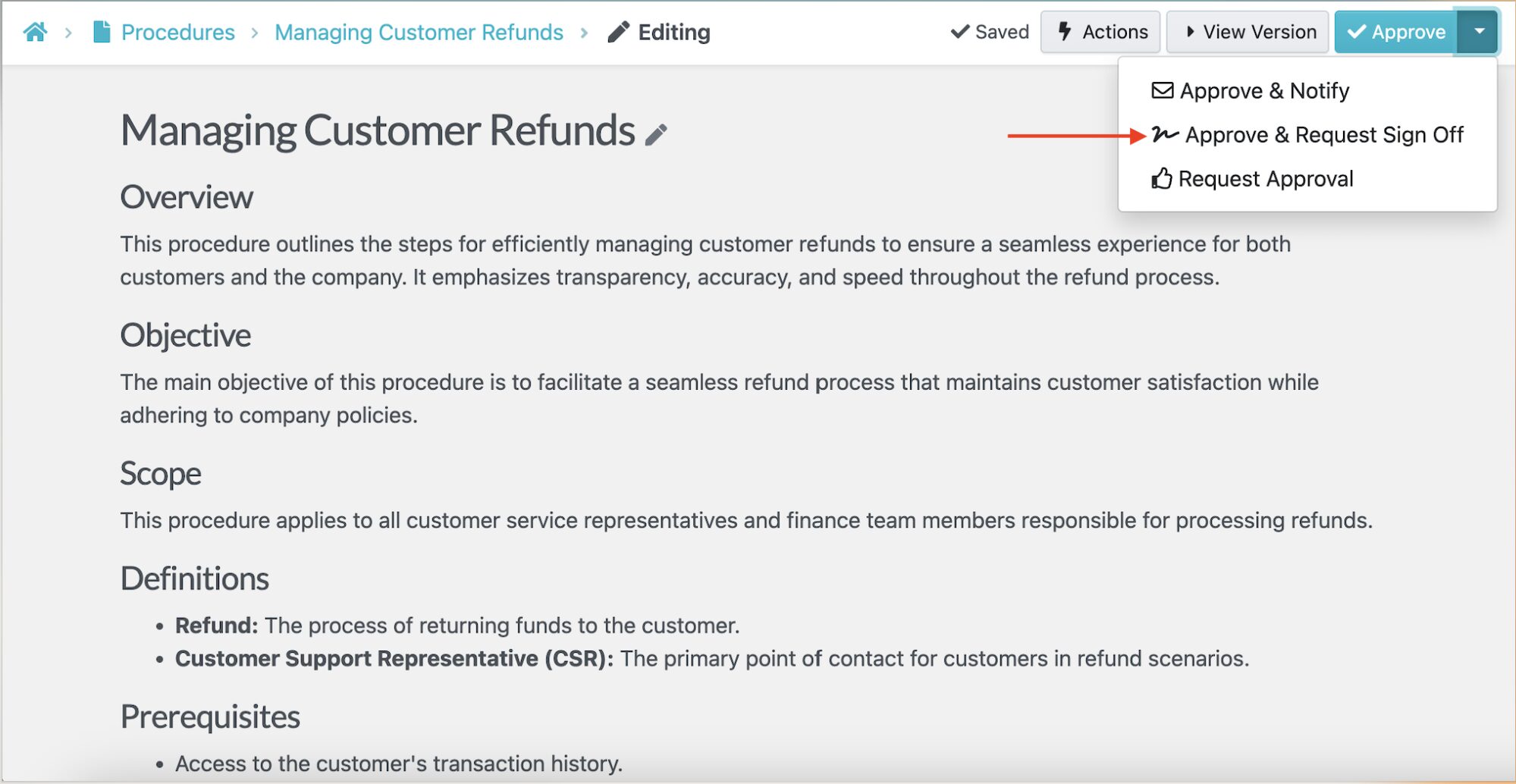 Request Sign-Offs for Training Acknowledgement