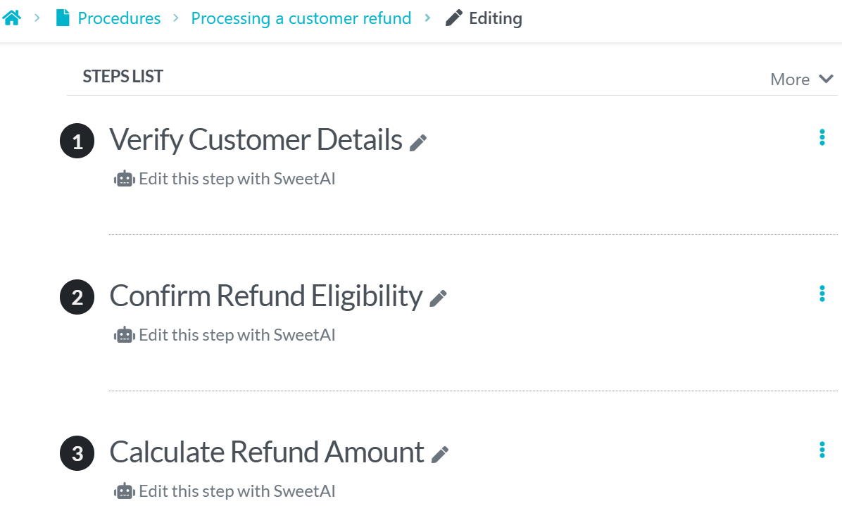 you can edit each individual step manually or using SweetAI