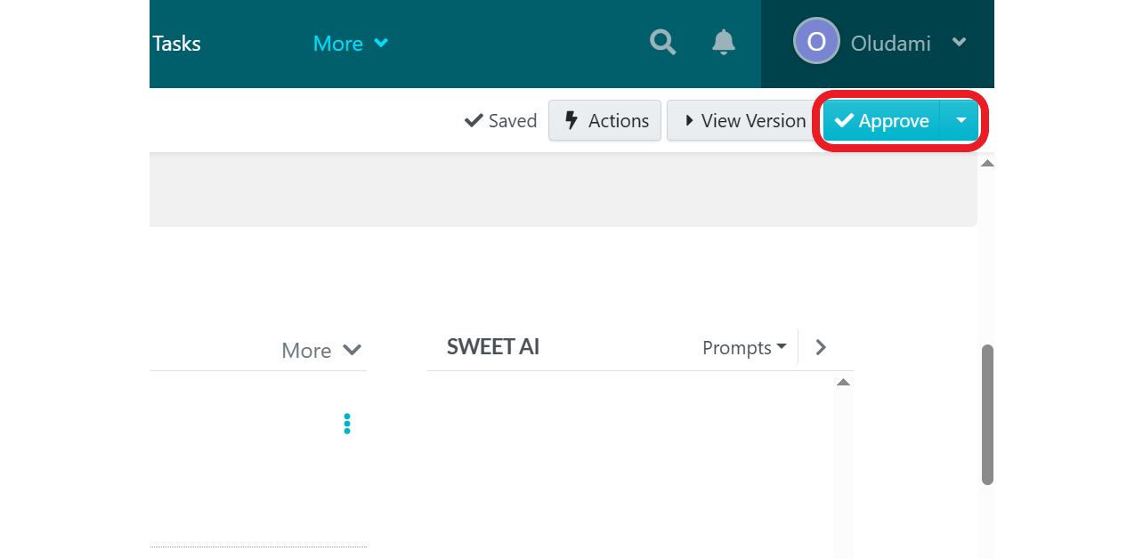 Approve button at the top-right corner of your screen