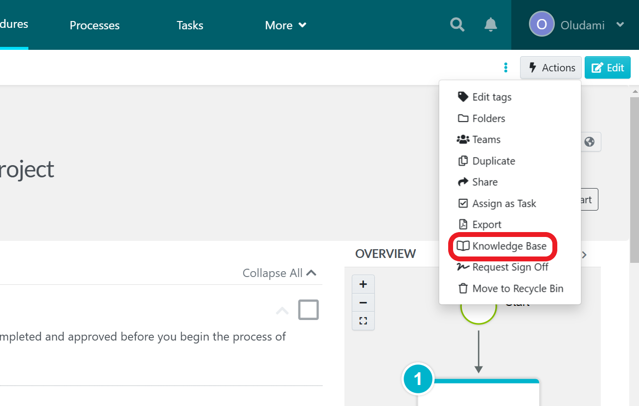 Select "Knowledge Base" from the drop-down options