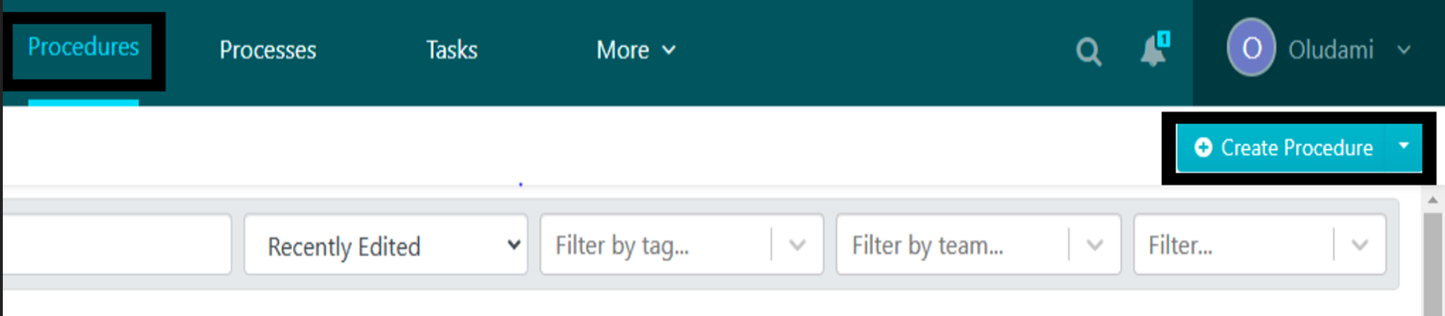 At the top right corner of your Procedures page, click on “Create Procedure.”