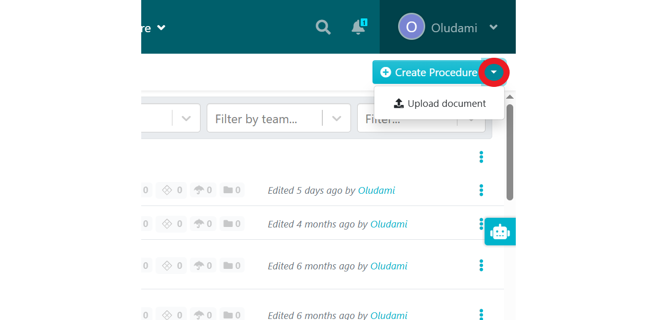 Click on the drop-drown arrow and click on "Upload document"