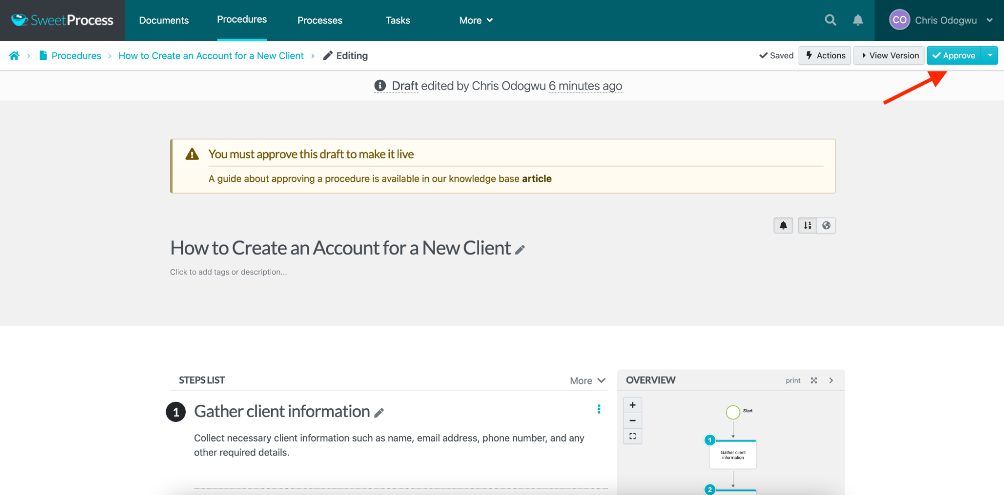 Click “Approve” to publish and distribute the guide.