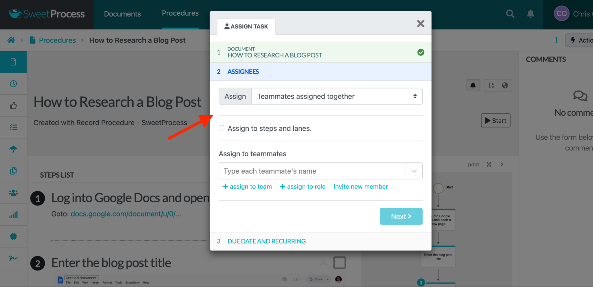 Click “Assign Task” to assign the document as a task to be completed by either a single team member or multiple team members.