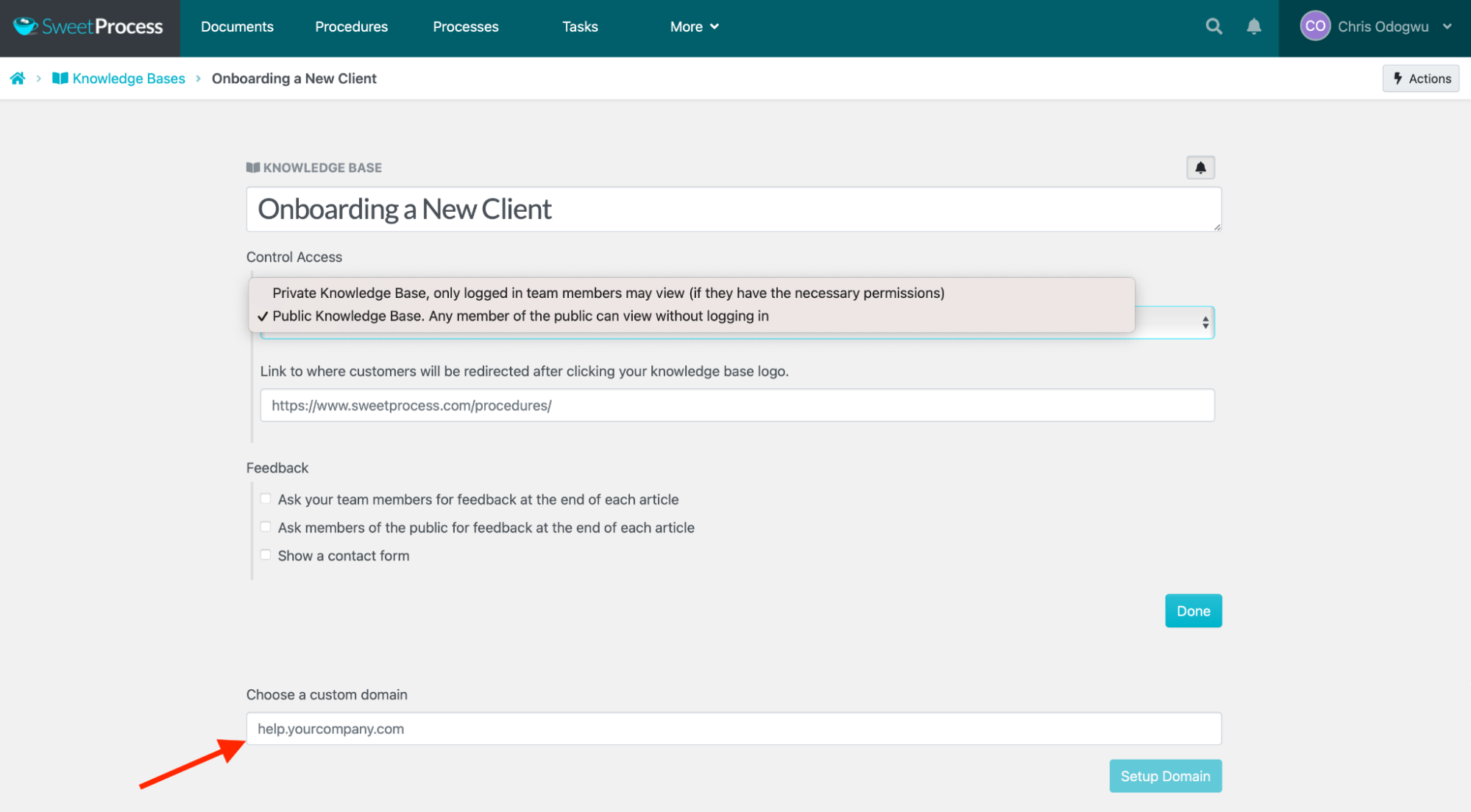 You can also redirect users to a custom domain by entering the URL.