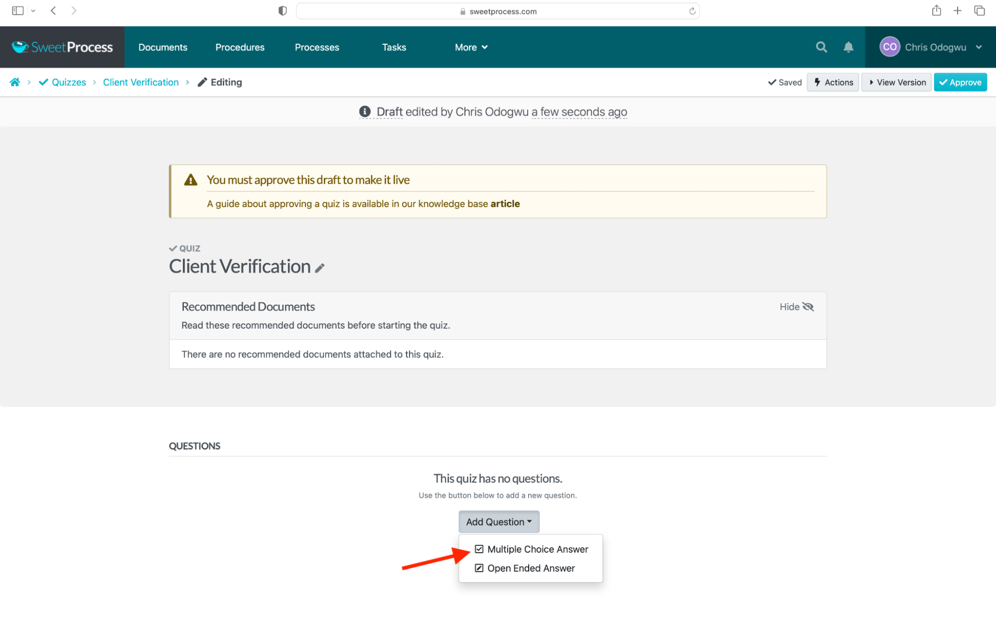 select the question format