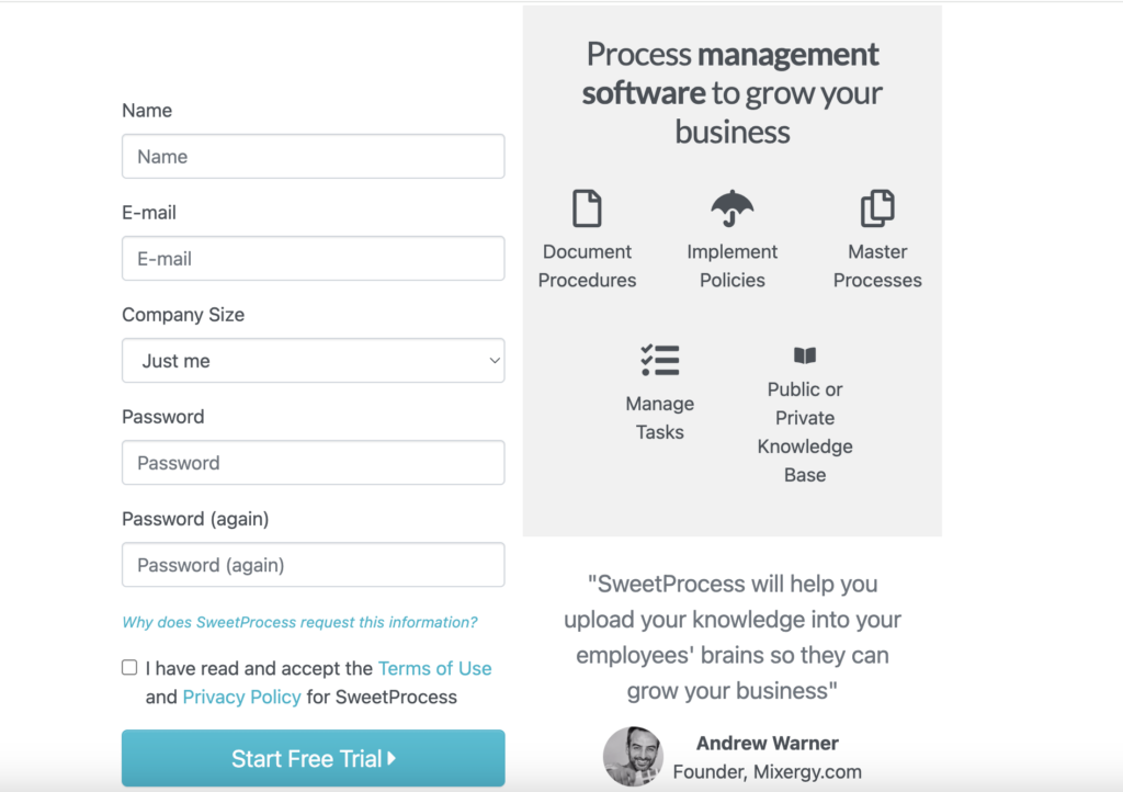 Features of SweetProcess screenshot