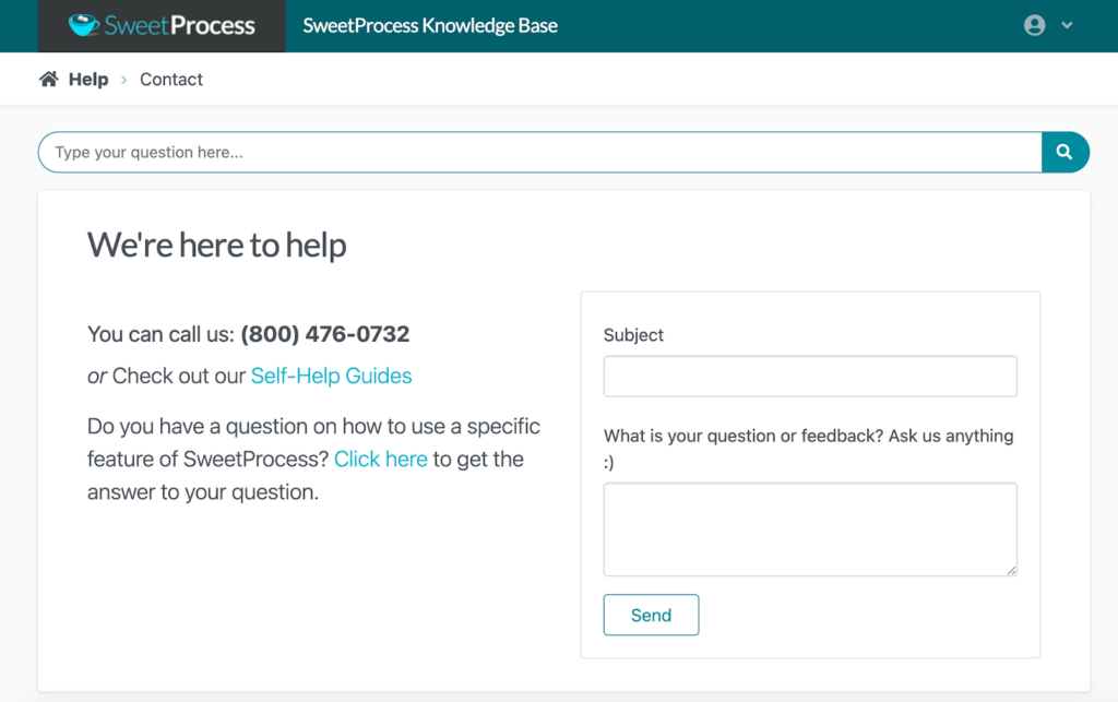 SweetProcess Pricing and Support screenshot