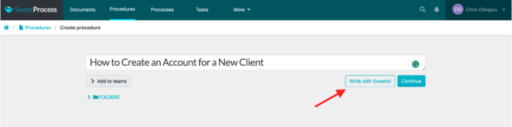 Step 1: Generate the SOP with SweetAI screenshot