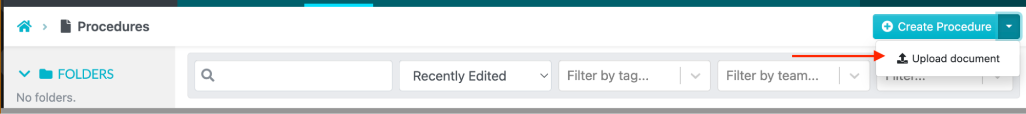 Create Procedure menu with Upload document.